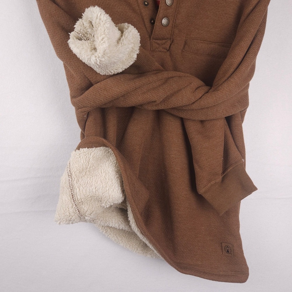 Coleman Bonded Sherpa Lined Henley Shirt Men's Small Copper Waffle Knit Thermal - Picture 7 of 14